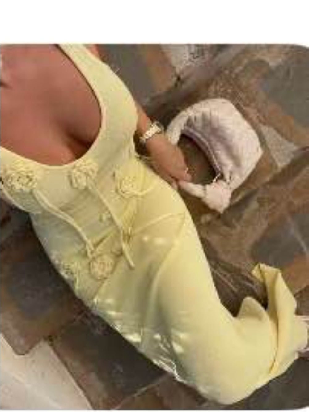 Yellow Bodycon Midi Dress with Floral Appliqué